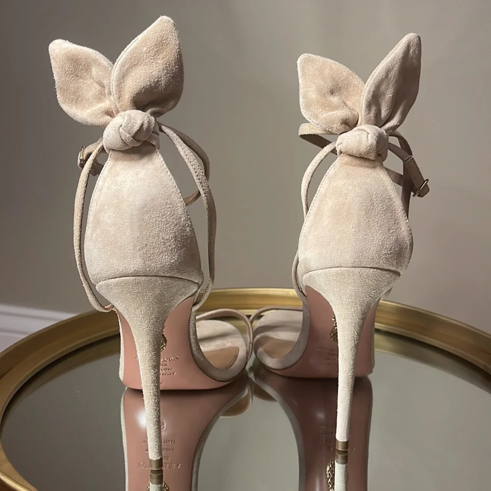 Aquazzura Bow Tie 105 suede heeled sandals sz 39 - Picture 10 of 17